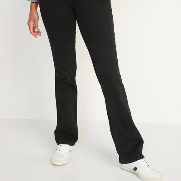 Old Navy Extra High-Waisted Button-Fly Kicker Boot-Cut Black Jeans for Women New - Picture 3 of 9